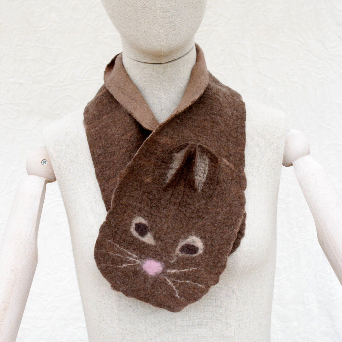 Bunny authentic Scarf- Brown Hand Felted Merino Wool